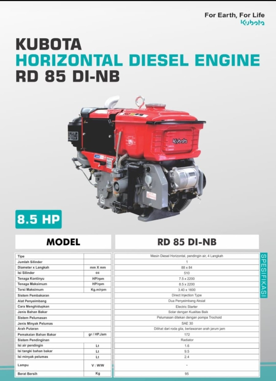 Kubota Diesel Engine RD 85 DI-NB Type Electric Stater