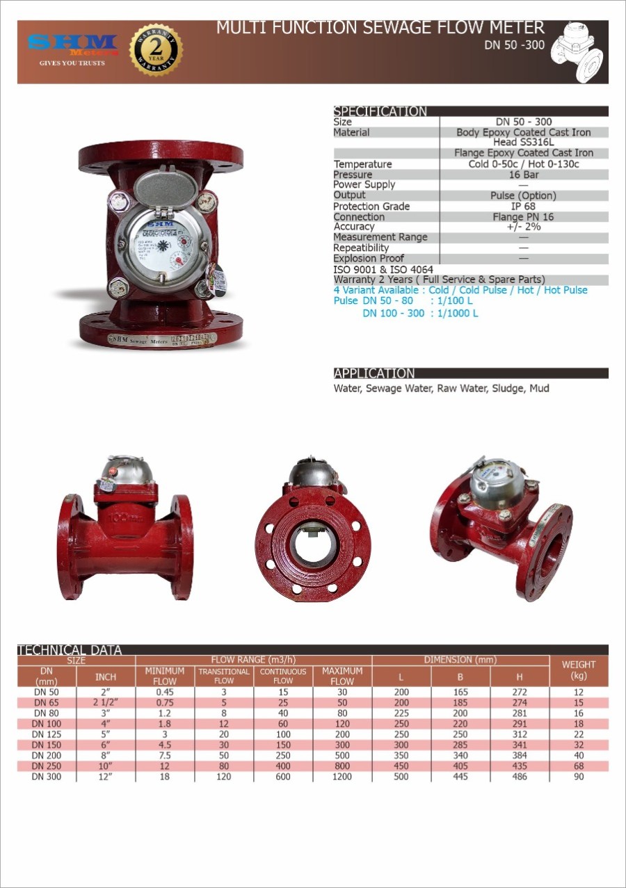 SHM SS304 Vortex Flowmeter Temp Max.350C PN40 DN65 / 2.5"